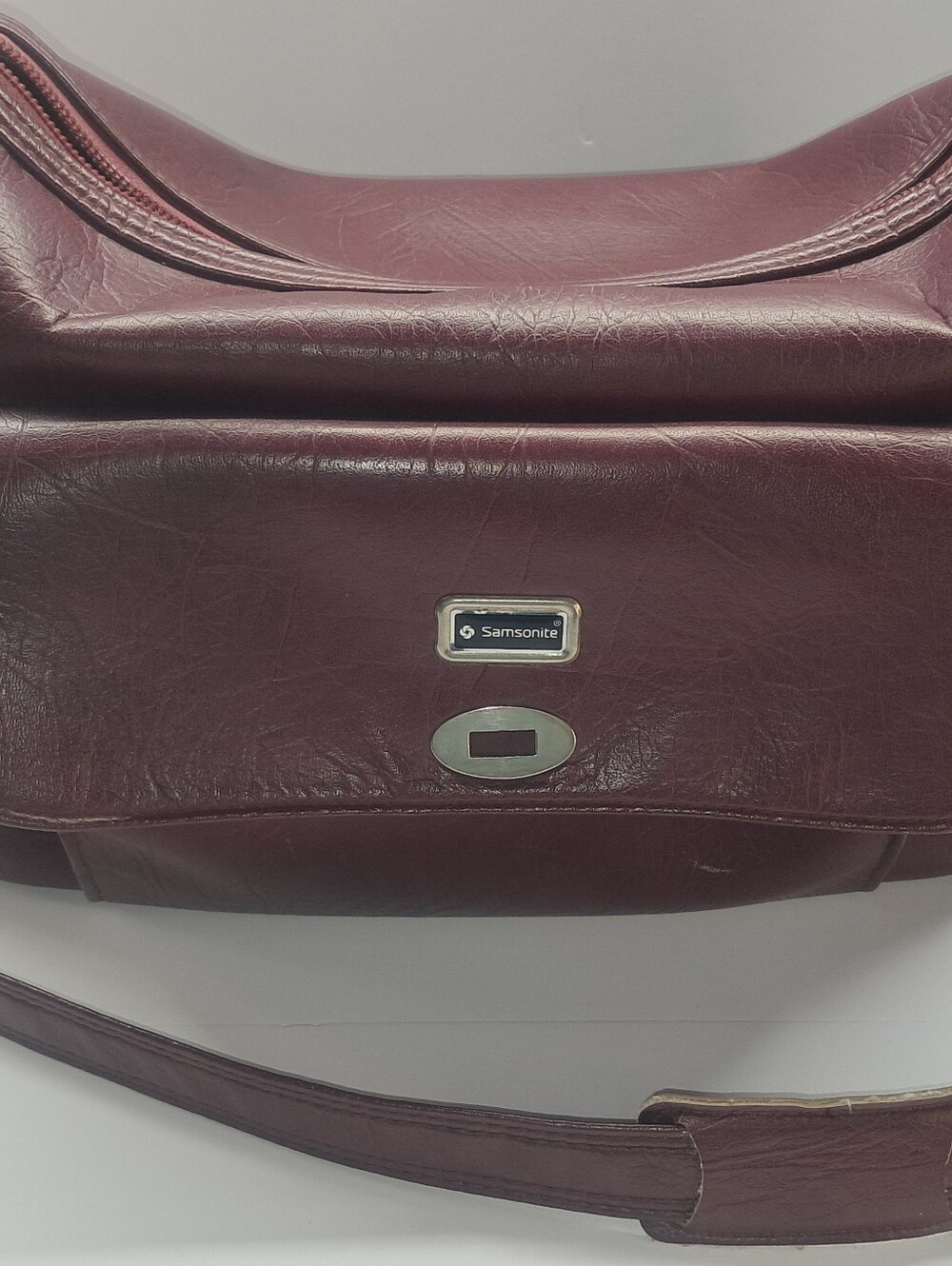 Vintage 1980s Samsonite Burgundy Leather Briefcase Flapover Attache Mexico - Picture 2 of 16